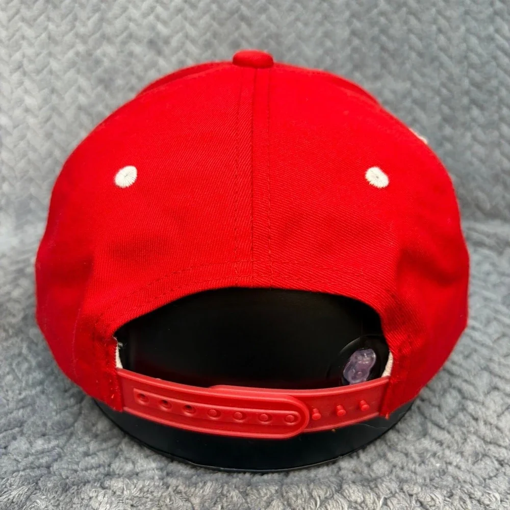 The Marathon Red Snapback Hat White Script Embroidery Adjustable Cap